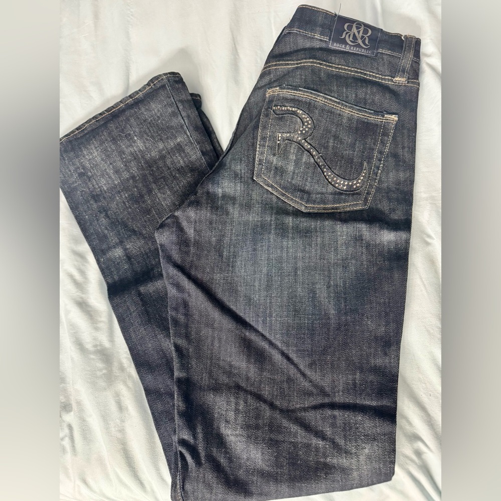 Rock & Republic Dark Blue Denim with Studded Pocket